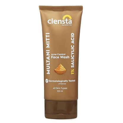 Clensta Multani Mitti Acne Control Face Wash tube on a white background
