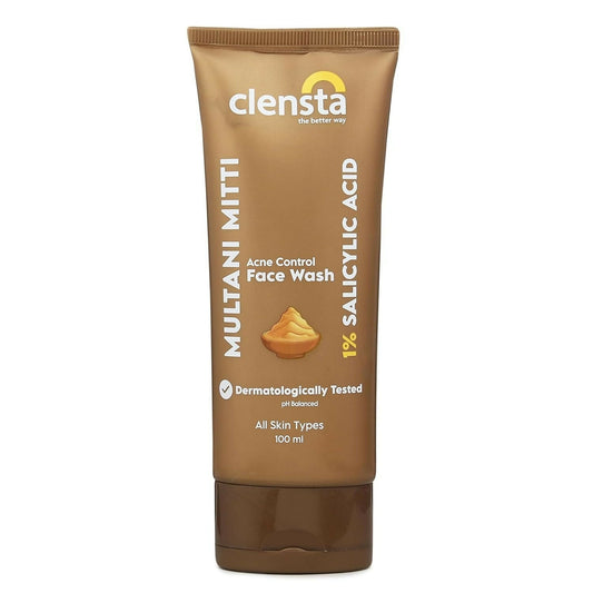 Clensta Multani Mitti Acne Control Face Wash tube on a white background