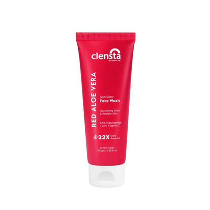 Red tube of Clensta Red Aloe Vera Face Wash on a white background