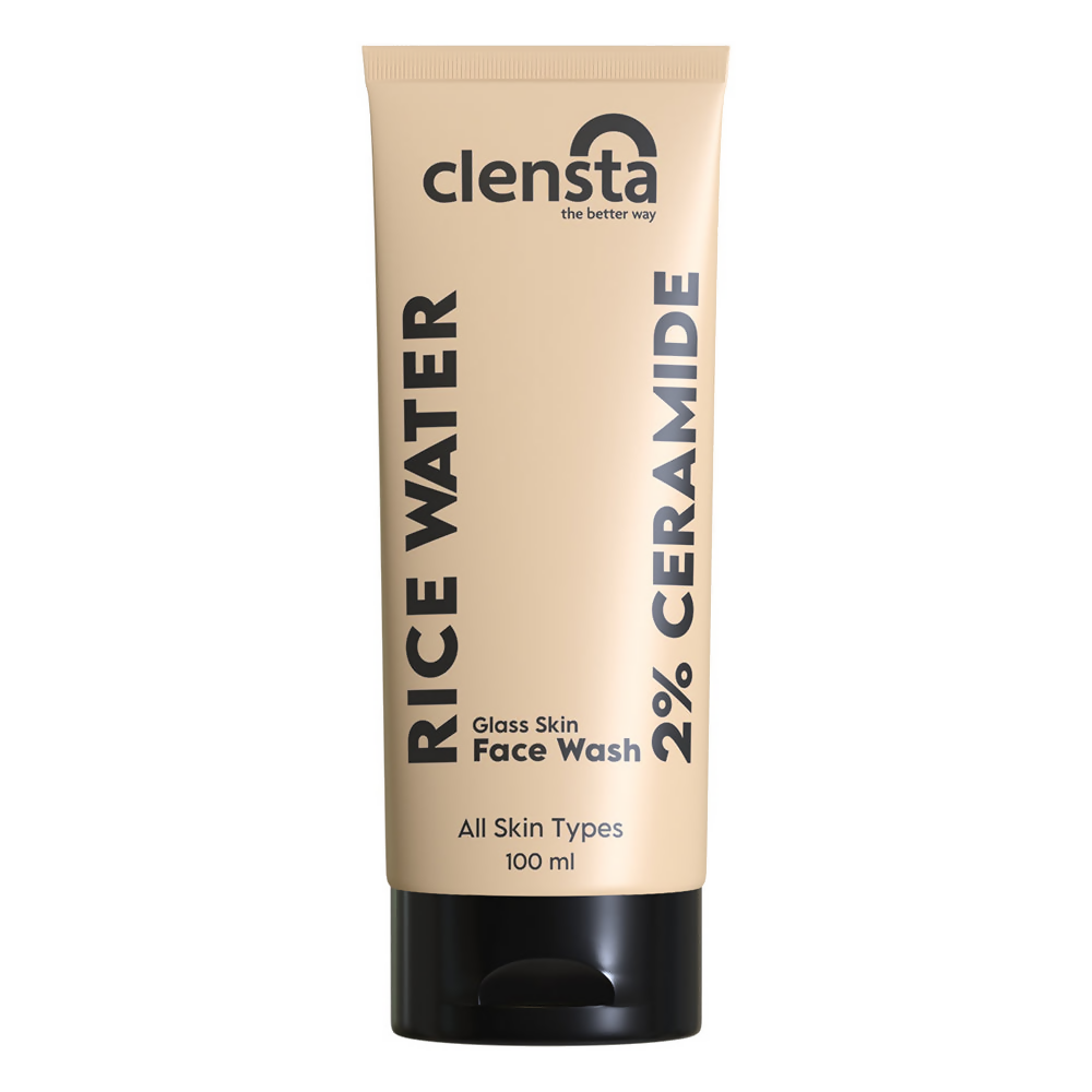 Clensta rice water face wash tube on a white background