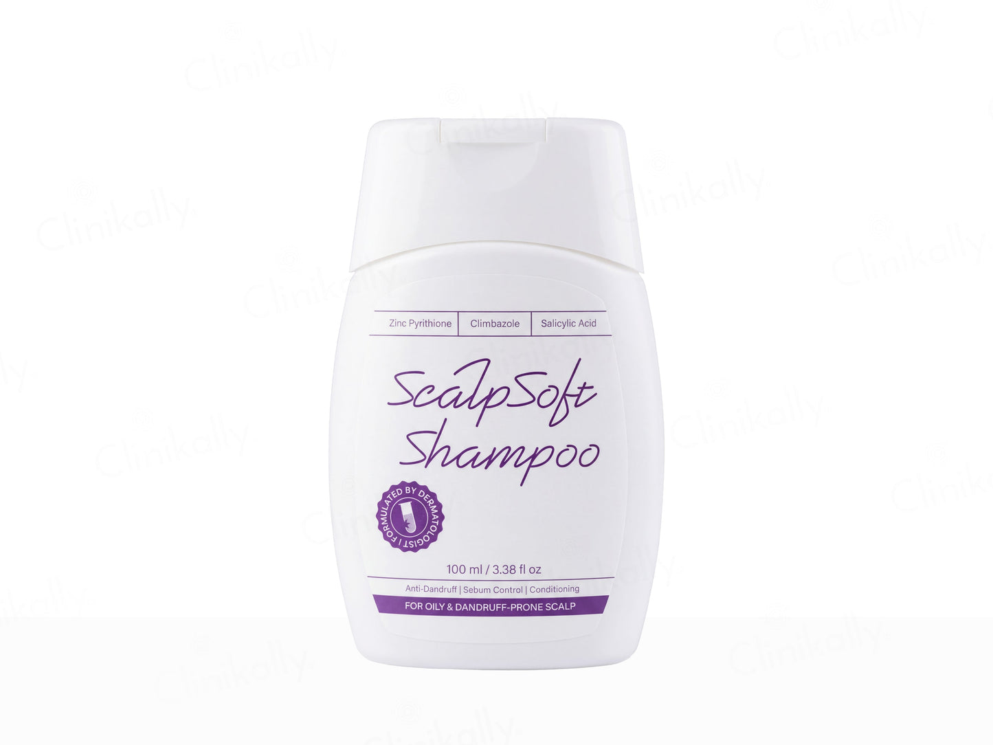 Shampoo bottle labeled 'ScalpSoft Shampoo' on a white background
