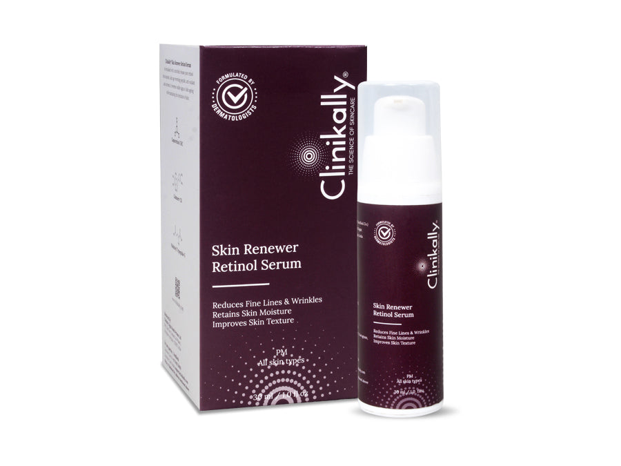 Clinikally Skin Renewer Retinol Serum with packaging on a white background