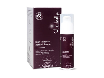 Clinikally Skin Renewer Retinol Serum with packaging on a white background