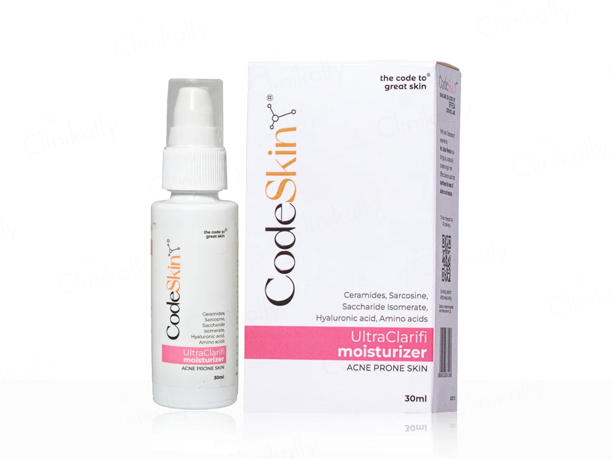 Code Skin UltraClarify moisturizer bottle and packaging on a white background
