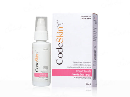 Code Skin UltraClarify moisturizer bottle and packaging on a white background