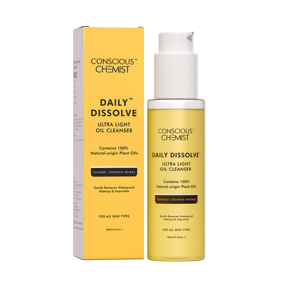 Conscious Chemist Daily Dissolve Ultra Light Oil Cleanser with packaging on a white background