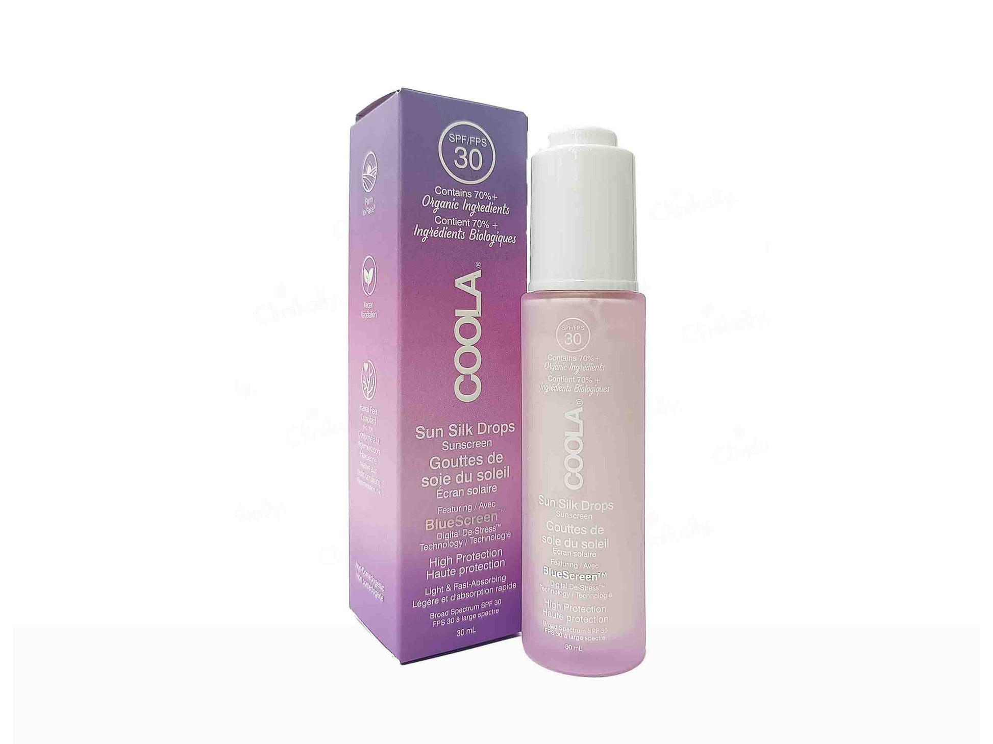 Coola sunscreen bottle and packaging on a white background