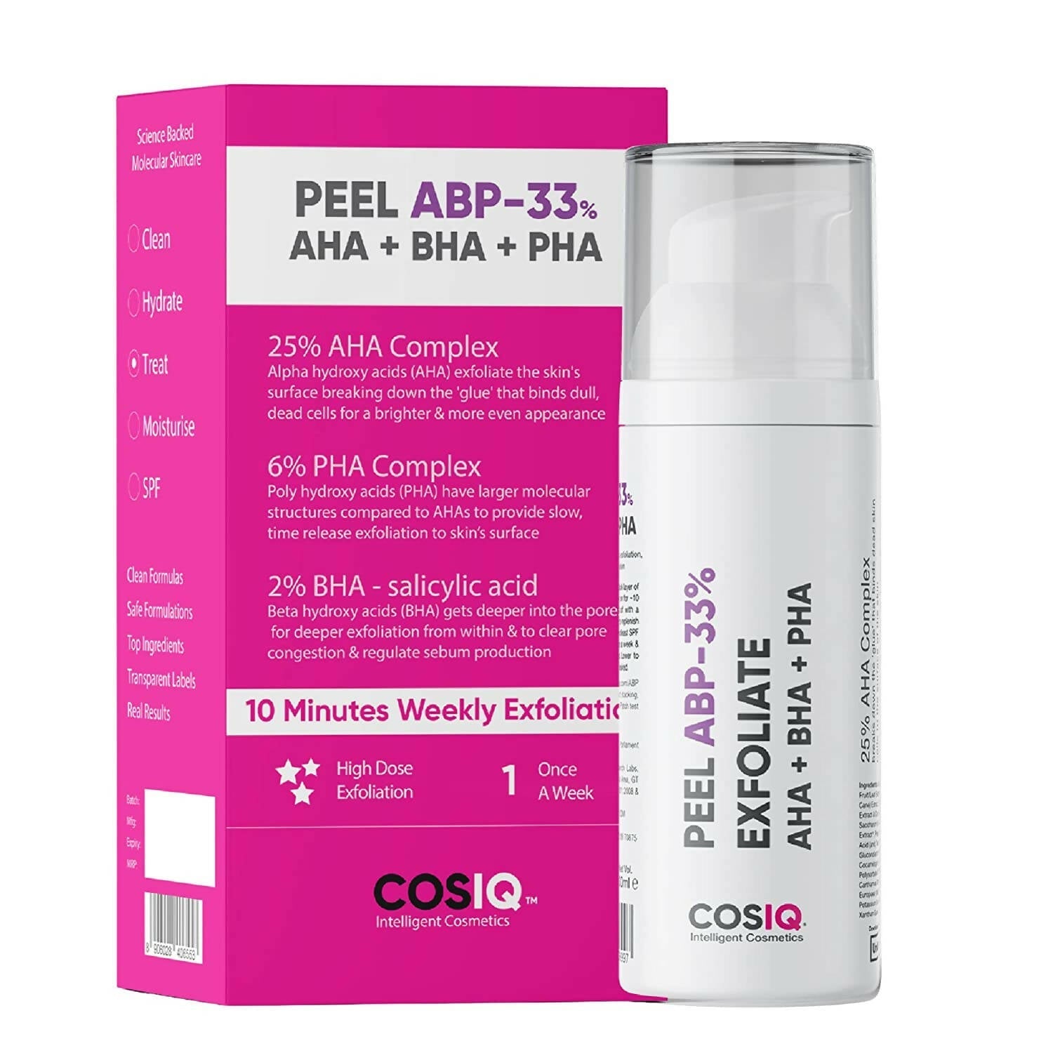 Cosiq Peel ABP-33% packaging and bottle on a white background
