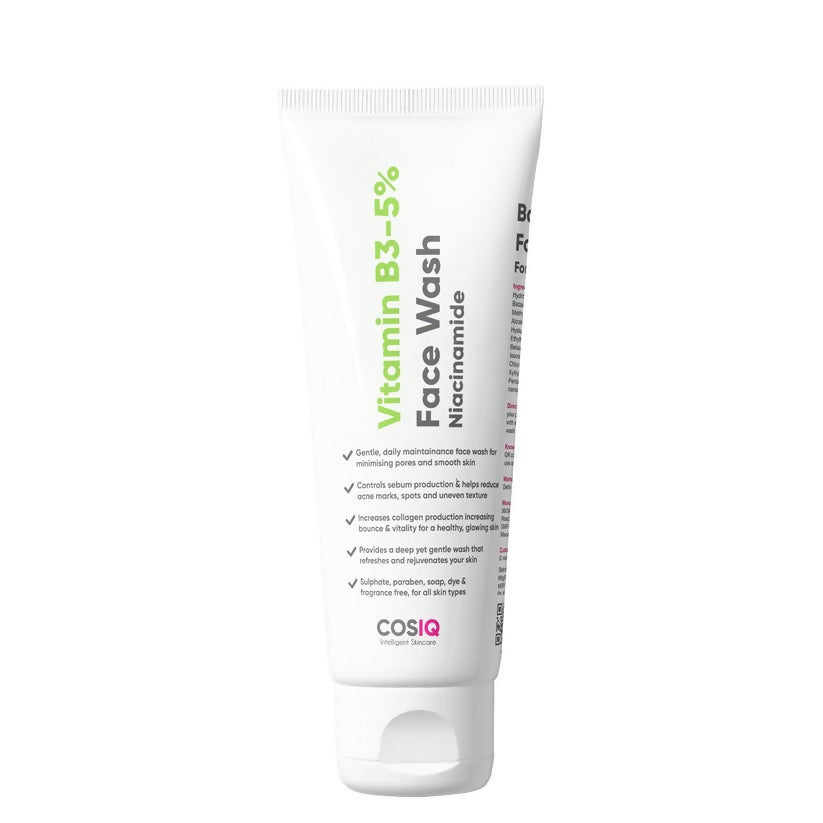 Cosiq Vitamin B3 5% Face Wash tube on a white background