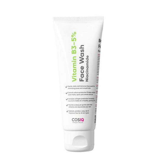 Cosiq Vitamin B3 5% Face Wash tube on a white background