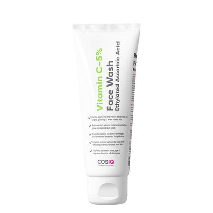 Cosmetic tube of Vitamin C-5% Face Wash by COSiQ on a white background