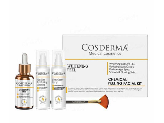 Cosderma medical cosmetics kit with bottles and packaging on a white background