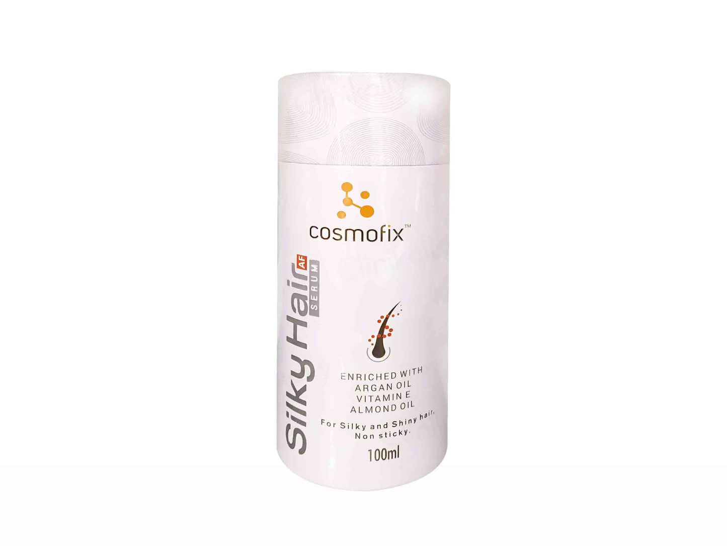 Cosmofix Silky Hair product bottle on a white background