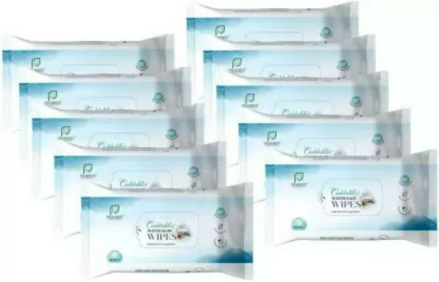 Multiple packages of Cuddledry wipes on a white background