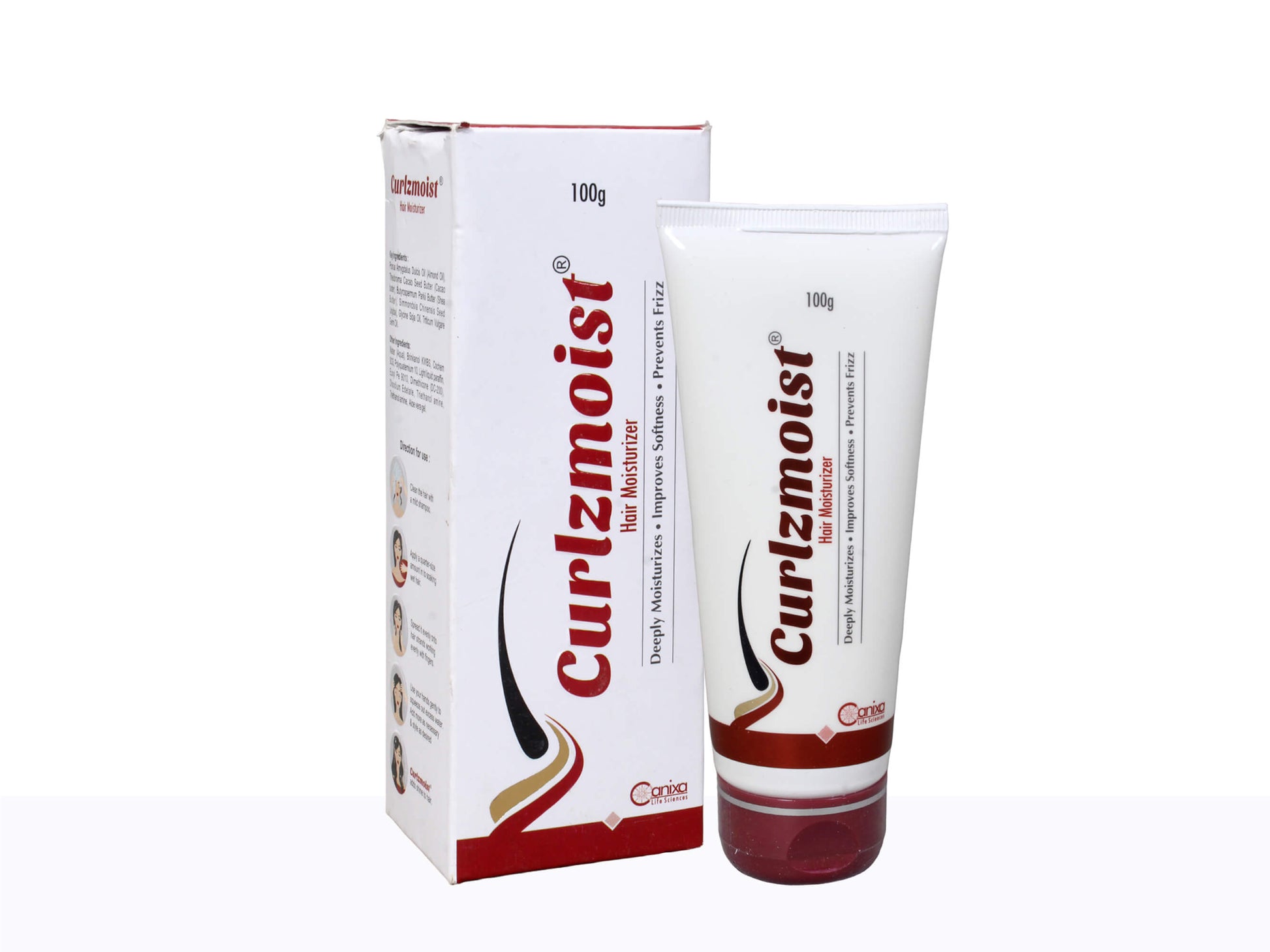 Curlzmoist hair care product packaging on a white background