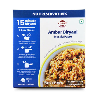 Curry Chief Ambur Biryani Masala Paste packaging with blue and white design.