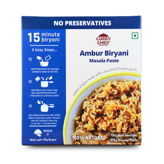 Curry Chief Ambur Biryani Masala Paste packaging with blue and white design.
