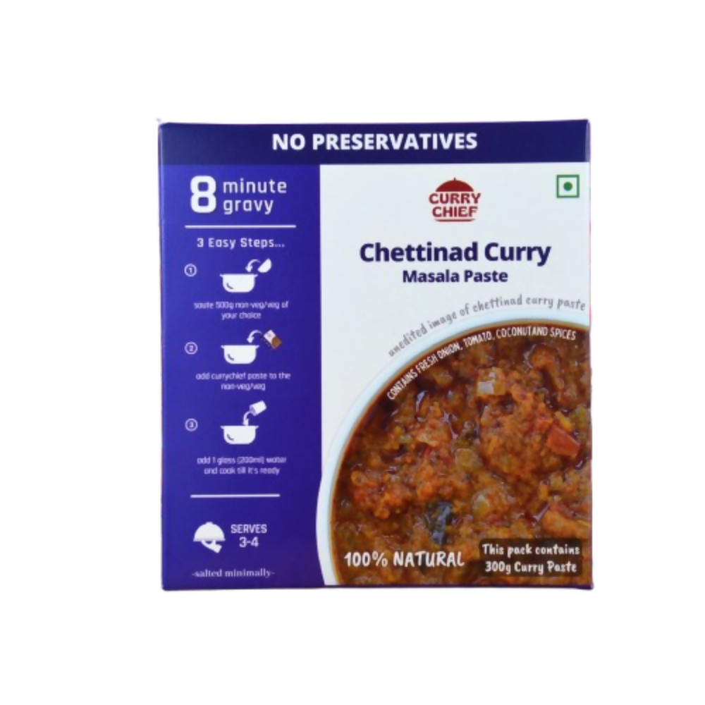 Box of Curry Chief Chettinad Curry Masala Paste with blue and white design
