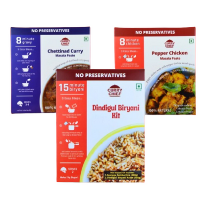 Curry Chief food kit packages on a white background