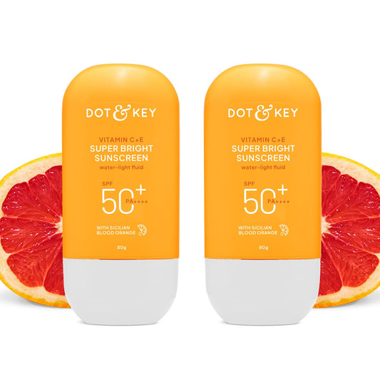 DOT & KEY Vitamin C + E Super Bright Sunscreen Spf 50 In-Vivo Tested | Water-Light,UVA/UVB & Blue Light Protection|For Even Toned & Glowing Skin|With Liquid Spf 50+++| No White Cast| For All Skin Types | 30G