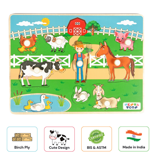 Nesta Toys Wooden Farm Animal Knob Puzzle (8 Pcs)