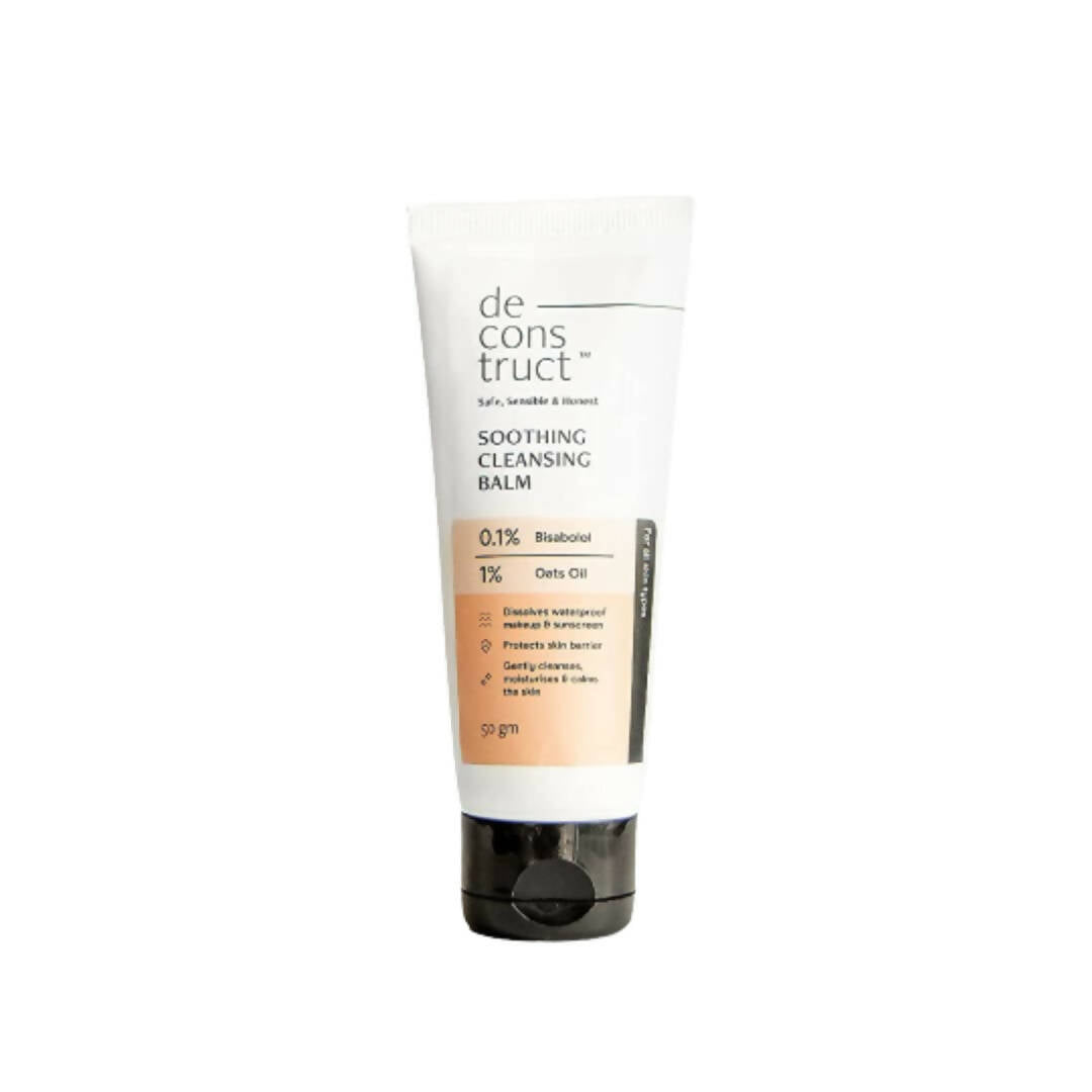 Tube of de construct soothing cleansing balm on a white background