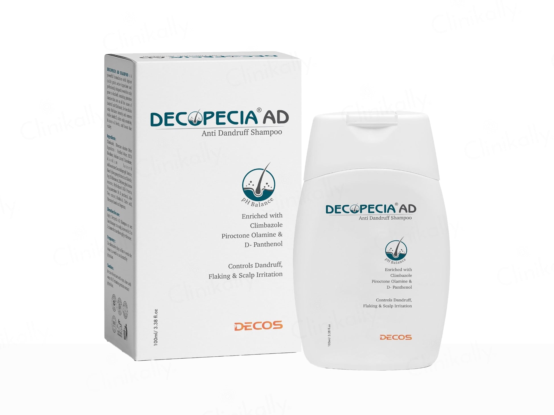 Decopecia AD shampoo bottle and packaging on a white background