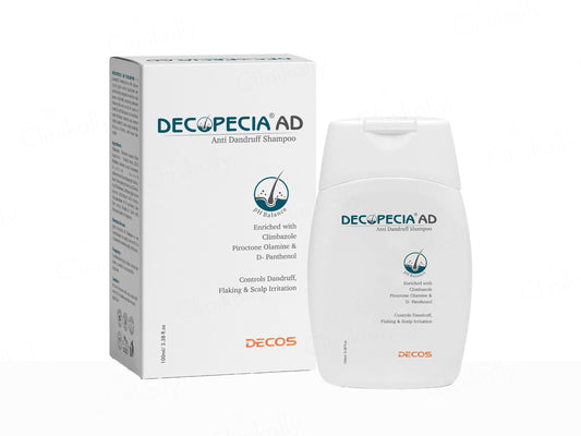 Decopecia AD shampoo bottle and packaging on a white background