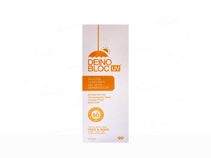 Deino Bloc UV sunscreen packaging on a white background