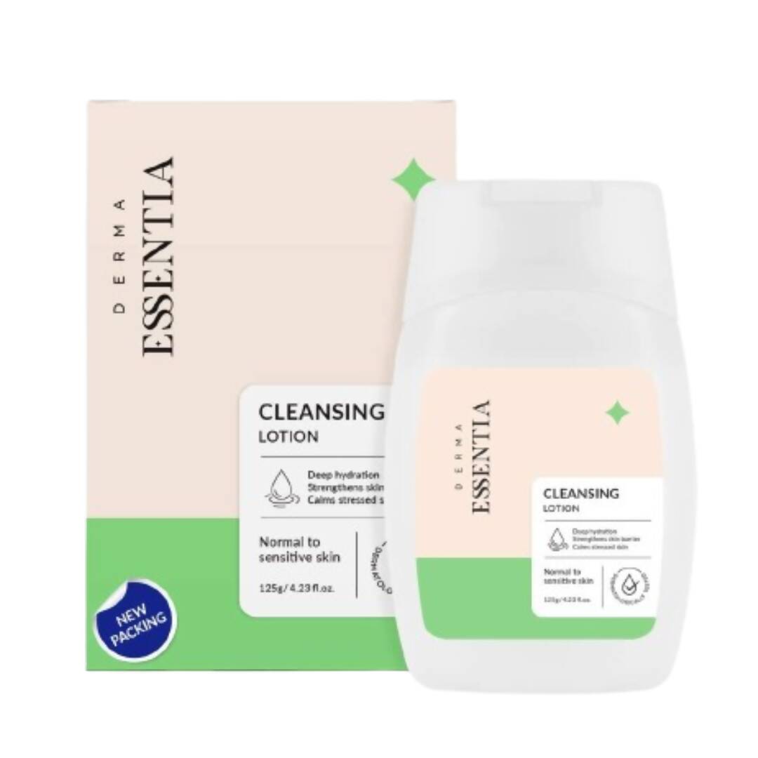 Derma Essentia cleansing lotion with packaging on a white background
