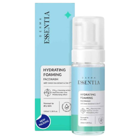 Essentia hydrating foaming face wash with packaging on a white background