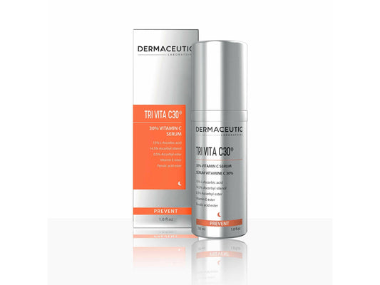 Two bottles of Dermaceutic Tri Vita C30 serum on a white background