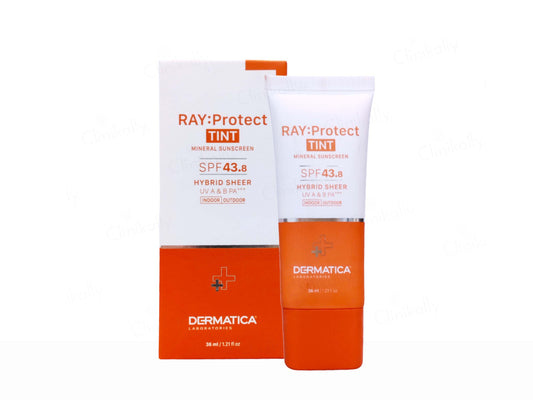 Ray Protect Tint sunscreen with packaging on a white background