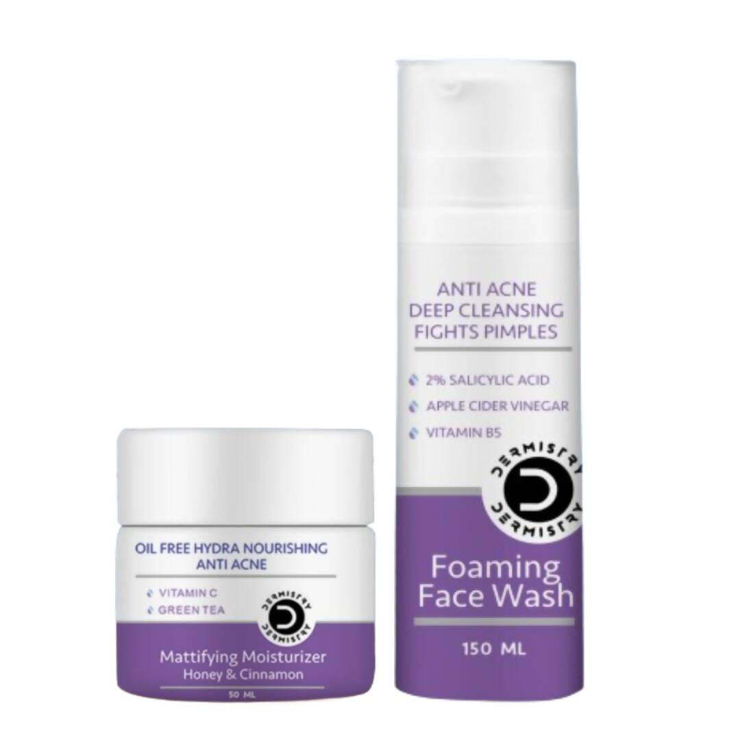 Two skincare products, a foam face wash and a moisturizer, on a white background.
