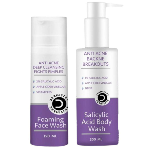 Two bottles of Dermistc skincare products on a white background