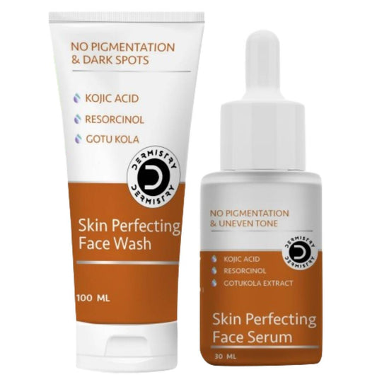 Two skincare products, a face wash and serum, from Dermisite on a white background.