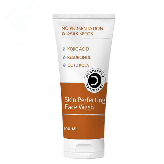 Tube of Skin Perfecting Face Wash with ingredients listed on a white background