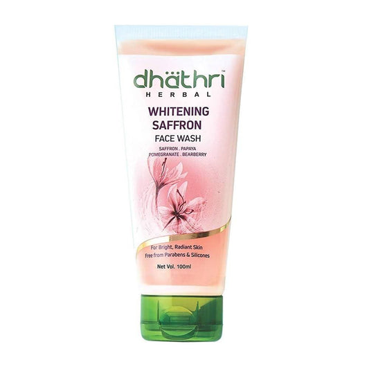 Dhathri Herbal Whitening Saffron Face Wash tube on a white background