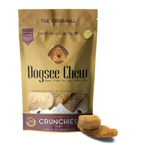 Dogsee Chew Crunchies packaging with a dog treat on a white background