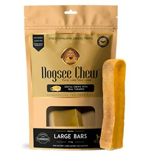 Dogsee Chew packaging with a large bar of cheese on a white background