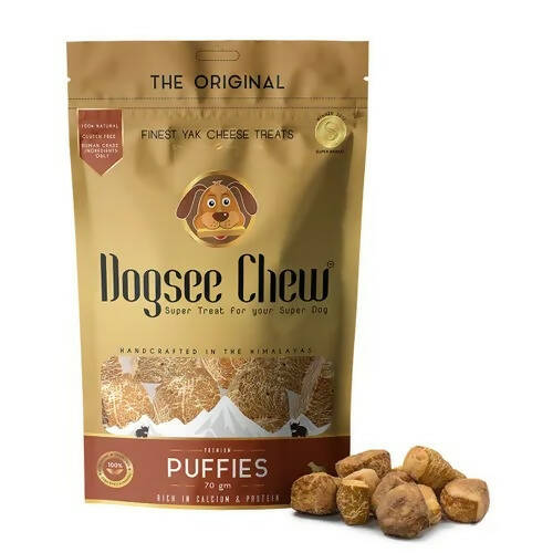 Dogsee Chew packaging with dog treats on a white background