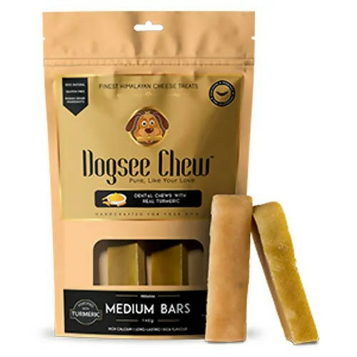 Dogsee Chew packaging with two medium bars on a white background