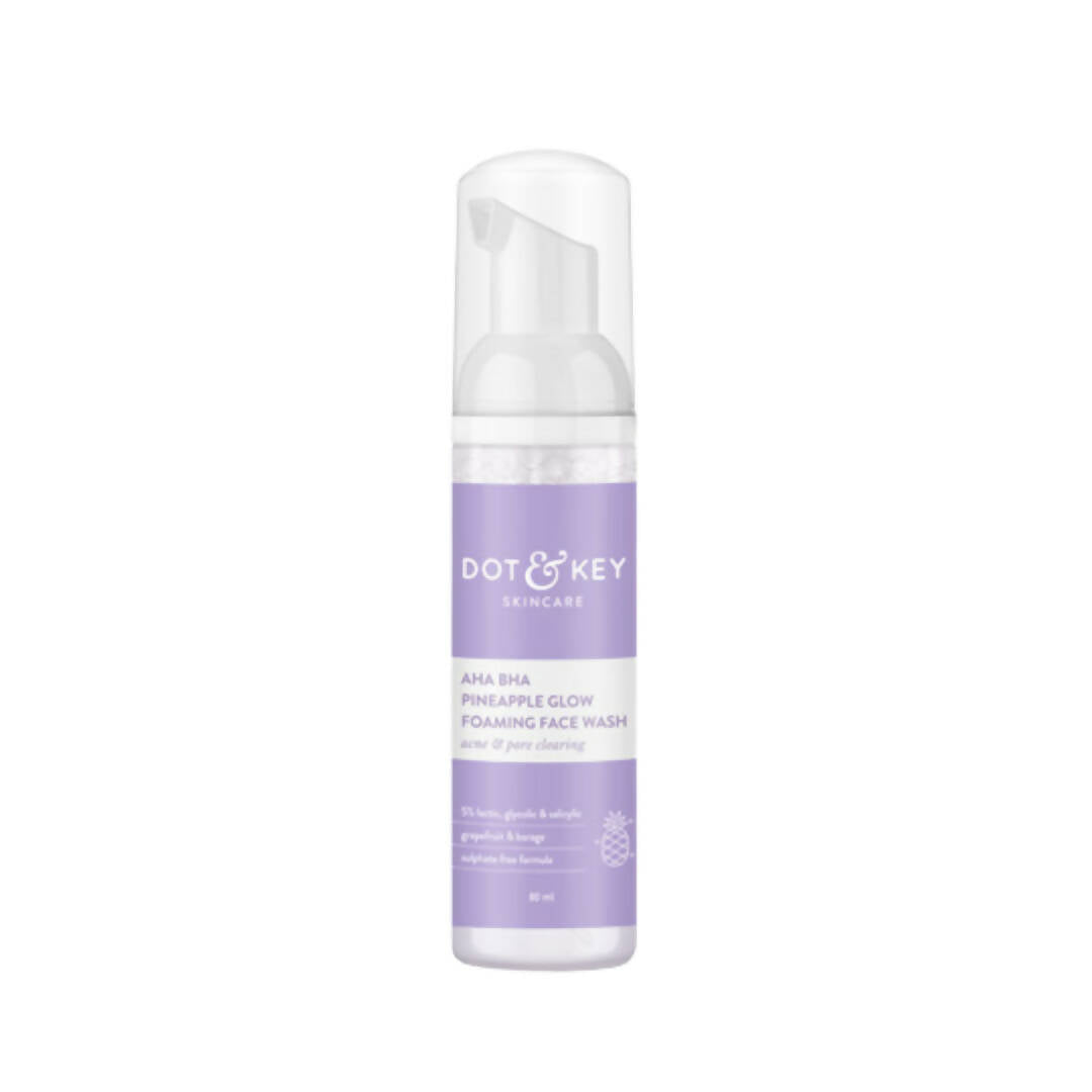 Foam face wash bottle with purple label on a white background