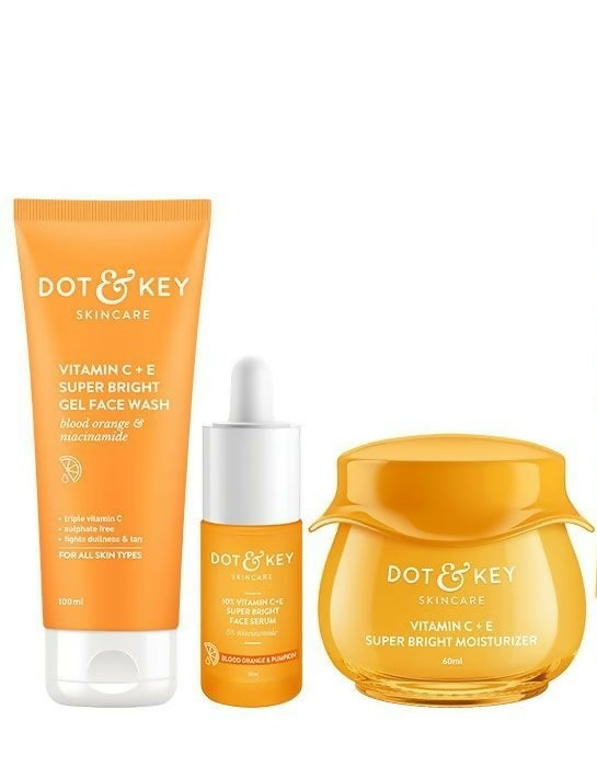 DOT & KEY skincare products including gel face wash, serum, and moisturizer on a white background