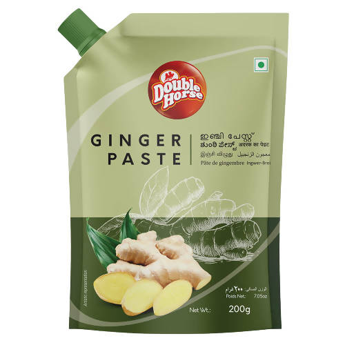 Green package of Double Horse Ginger Paste with ginger illustrations on a white background