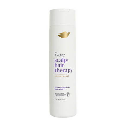 Dove scalp hair therapy shampoo bottle on a white background