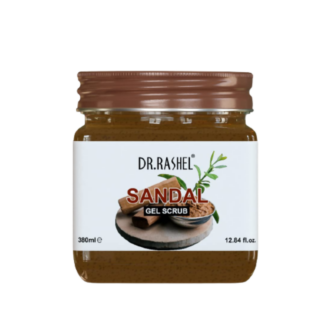 Jar of Dr. Rashel Sandal Gel Scrub on a white background