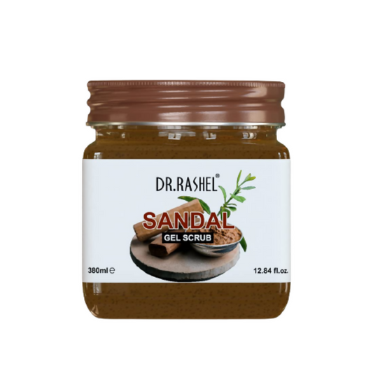 Jar of Dr. Rashel Sandal Gel Scrub on a white background