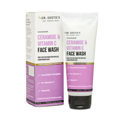 Dr. Sheth's Ceramide & Vitamin C Face Wash packaging on a white background