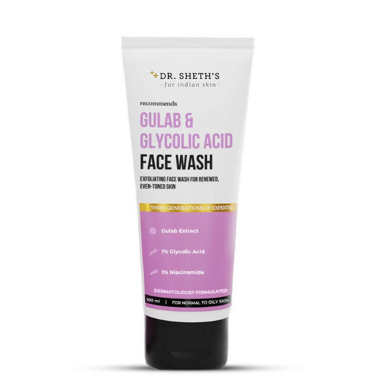 Tube of Dr. Sheth's Gulab & Glycolic Acid Face Wash on a white background